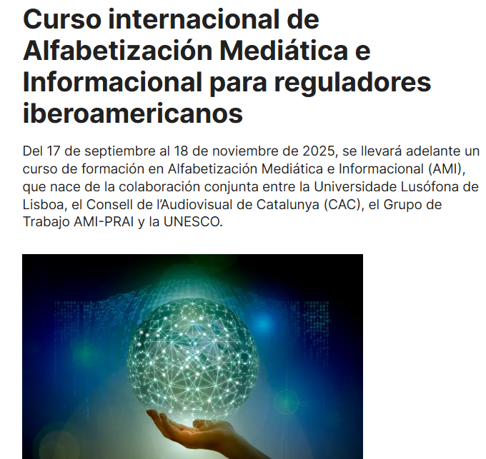 Curso internacional de Alfabetización Mediática e Informacional para reguladores iberoamericanos
